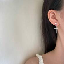 S925 Silver Heart Cross Dangle Earrings Minimalist Women Wedding Jewelry With Gift Box YWB-A2079 - Silver - View 3