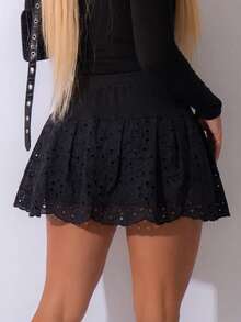 European And American Style Women's Fashion Evening Wear Sexy Hollow Embroidery Fashion Skirt - Black - View 4