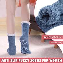 LINEMIN Non-Slip Fuzzy Socks For Women - Cozy Hospital Soft Fluffy Socks With Grips - Winter Warm Slipper - 5 Pairs Mix Patchwork Fuzzy Socks - View 5