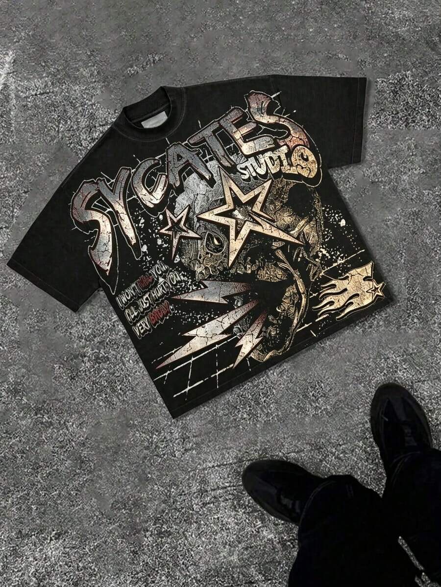 Grunge Revival Essential - Contrast Red/White Graphics With Edgy GAGADO Detail | 100% Cotton2026 Unisex T-Shirts For Summer Outings - 黑色6 - View 1