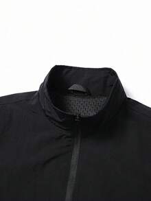 Jaket Olahraga Tipis Pria untuk Musim Semi/Gugur, Kerah Tegak, Warna Polos, Kaos Olahraga Kasual - Hitam - View 6