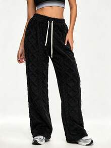 Women's Winter Outdoor Casual Fleece Pants, Versatile Long Pants For Daily, Home, Office And Party Wear - Black - View 5