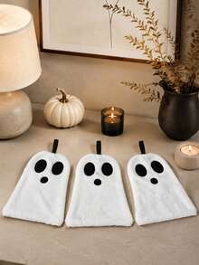 1pc/3pcs/5pcs Cute & Fun Ghost Pattern Hand Towels, Highly Absorbent, Quick Drying, Soft & Skin-Friendly, Decorative Towels For Kitchen & Bathroom, Creative Home Gifts - White - View 8