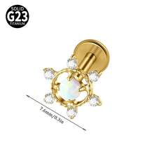 1PC Titanium Alloy CZ&Synthetic Opal Cross Cluster Flower Lip Labret Stud Flat Back Internal Threaded Piercing Ear Cartilage Tragus Rook Lobe Earring - As Shown - View 22