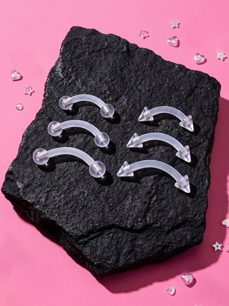 3pcs 16G Clear Flexible Plastic Eyebrow Rings For Sports,Daith Rook Earrings Eyebrow Rings Curved Barbells Eyebrow Piercing Retainers - Clear - View 1