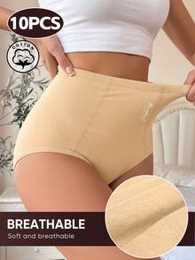 MEIYATING 10pcs Women's High Waist Tummy Control Cotton Panties Soft Comfortable Full Coverage Triangle Briefs Daily Wear Multi-Pack - Multicolor - View 6