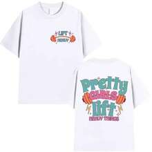 T-shirt graphique Pretty Girls Lifting Heavy Things, mode drôle, maman musclée, t-shirt meme unisexe décontracté à col rond et manches courtes - Blanc - Voir 2
