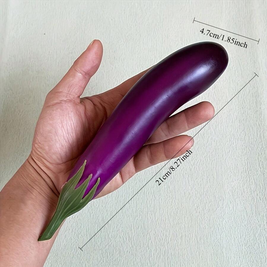 8.27 Inches X 1.85 Inches, Realistic Purple Eggplant Simulation Model And Teaching Material | Realistic Vegetable Model, Leaves Made Of Glossy Purple And Green Materials, Made Of Durable Plastic, Perfect For Home, Kitchen And Party Decoration - A - View 1