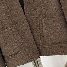 OFTBUY Women's Fashion Brown Wool Fur Shawl Collar Short Coat With Contrast Faux Fur Cuffs, Perfect For Autumn/Winter - Coffee Brown - View 9