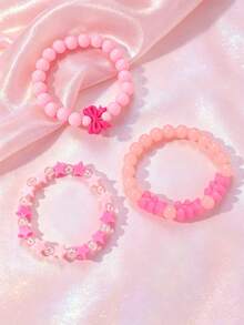 3pcs/Set Girls Colorful Beaded Bracelets, Cartoon Pendant Bow Tassel Bracelet Set, Suitable For Daily Decoration And Gift Giving - Multicolor - View 11