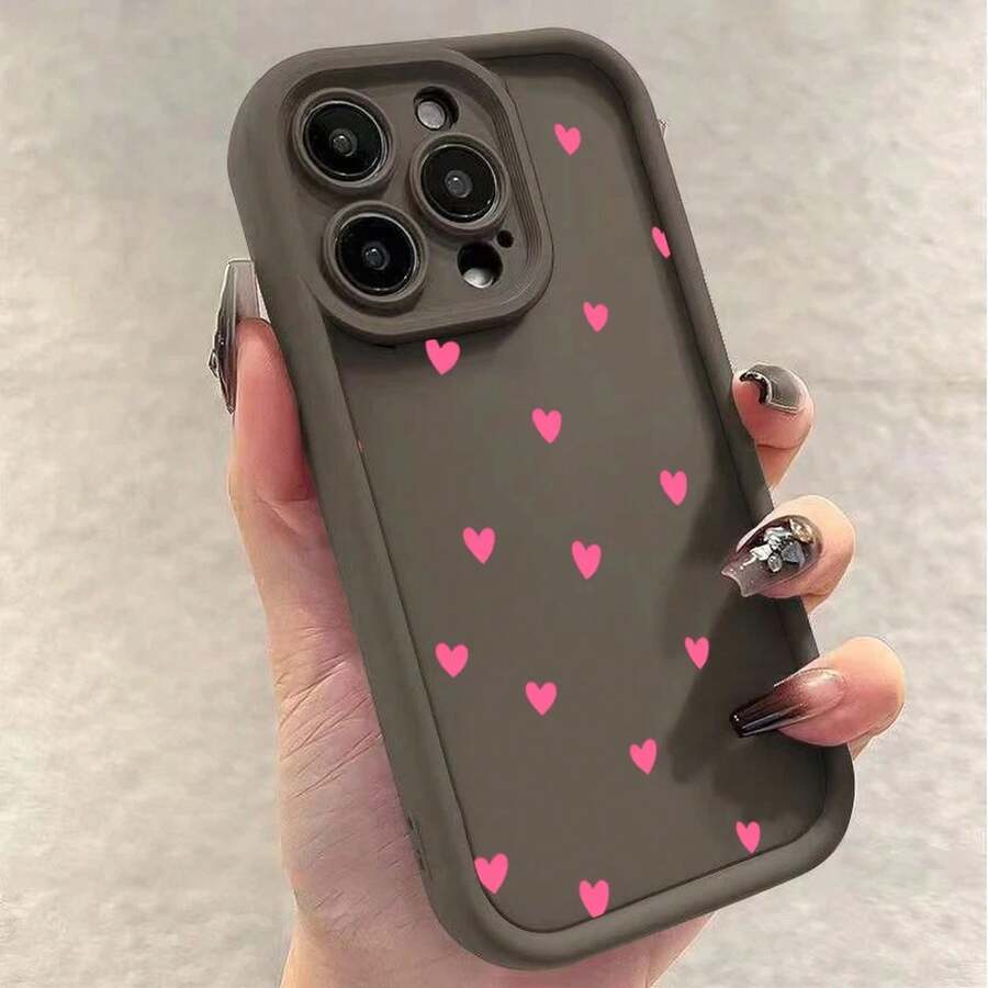 Cute Mini Heart Shockproof Phone Case For IPhone 16 Plus 15 Pro 14 13 12 11 17 Pro Max 16E 17 Air Matte Soft Silicone Back Cover - 咖啡棕 - 查看 1