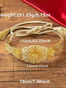 1pc Elegant Middle Eastern Hollow Fine Floral Carved Design Gold-Plated Arabic Wedding Waist Belt - Gold - View 6