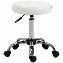 Height-Adjustable Swivel Office Stool, For Office And Living Room, White Faux Leather Ø35.5 X 51-67 Cm - White - View 1