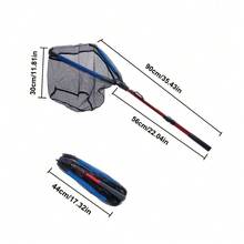 GOTURE 1pc Fishing Landing Net, Foldable Retractable Handle, Durable Nylon Mesh, For Catching Or Releasing Fish - Blue - View 4