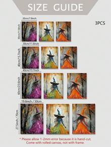 Ensemble de 3 pièces d'art mural de sorcières d'Halloween, imprimé de sorcières colorées dans une forêt d'automne, affiche abstraite moderne, décoration d'automne effrayante, art mural sans cadre pour le salon, la chambre, le bureau, le café, décoration de la maison pour Halloween, Thanksgiving, Noël et les fêtes - Style abstrait A - Voir 4