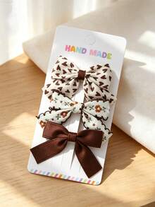 3 Packs Of Handmade Fabric Bow Hair Clips, Featuring Floral Prints, Plaid, Polka Dots, And Solid Colors. Sweet And Non-Slip. - Multicolor - View 4