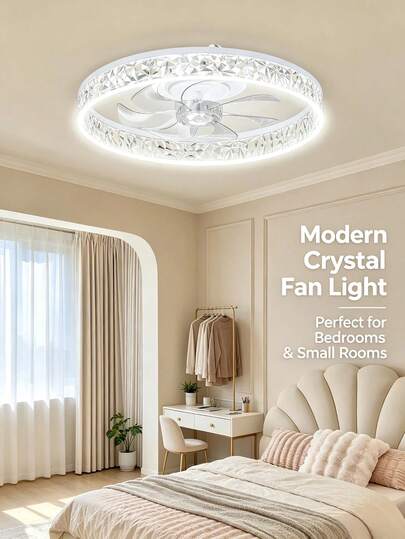 20" Crystal Ceiling Fans With Lights And Remote, 3 Color Temperatures, 6 Speed Levels For Living Room Bedroom,Ventilador De Techo,Room Decor