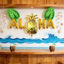 kumozawa 7 Stücke Aluminium-Folienballon Set, geeignet für Hawaii-Themen-Partys, beinhaltet Palmenblatt-, Ananas- und Buchstabenballon-Formen, ideal für Sommerfeste, Geburtstagsfeiern, Festivals, Raumdekoration und Frühlings-/Sommerfeiern - Übersicht 2