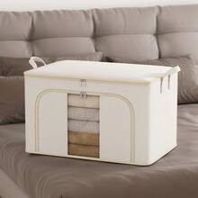 1pc Beige Foldable Clothes Storage Bag With Transparent Window, Smooth Two-Way Zipper And Sturdy Handle, Extra Large Capacity For Sweaters, Coats And Bedding, Portable Packing Bag For Moving, College Dorm And Road Trips - White - View 5
