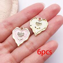 6/10 pièces pendentif cœur ondulé émaillé, breloque fleur en alliage avec strass, accessoires pour la fabrication de bijoux, matériaux DIY pour bracelet, collier et boucles d'oreilles faits main - Cœur - Voir 14