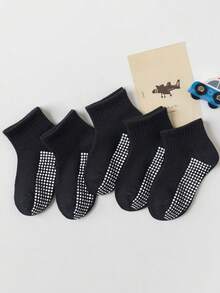 5 Pairs Black Dot Mesh Socks, Student Sports Socks, Children Socks, Simple Versatile Suitable For Sports, Daily Wear, Travel - Multicolor - View 4