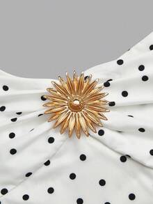 Women's Cute Polka Dot Heart-Shaped Bow Ruffle Skirt Set, Suitable For Summer Wear - White - View 3