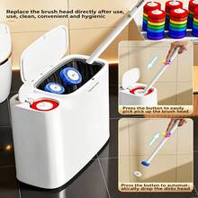 2-In-1 Slim Bathroom Trash Can With Integrated Toilet Brush Holder & 36 Disposable Brush Refills - Compact Dual-Function Cleaning Combo For Modern Bathrooms, Space-Saving Design, Easy-To-Clean Plastic Construction, Includes Built-In Rod For Convenien - Press Trash Can + Disposable Toilet Brush + 36 Replacement Heads - View 6