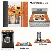 (Hot !!) 1PC Thanksgiving Floral Pattern, 2D Flat Stove Protector Mat And Non-Slip Heat-Resistant Rubber Stove Cover Mat Suitable For Induction Cooktop, Glass Stove And Multi-Function Anti-Scratch Mat, Also Best Choice For Oven, Washing Machine, Dryer And Kitchen Decor. - Multicolor - View 7