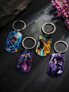 1 pieza Llavero con etiqueta impresa a color de Demon Slayer de anime, anillo de metal de acero inoxidable, colgante para bolso, regalo para fans - Multicolor - Ver 3