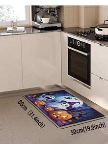 1/2pcs Halloween Kitchen Decor Rug, Cute Ghost Pumpkin Kitchen Rug And Mat, Non-Slip Washable Absorbent Kitchen Accessories Decor Mat - Multicolor - View 12