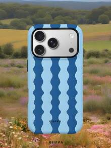 GIIPPA 1pc Blue Hand-Painted Vertical Stripe Pattern Design, Phone 17 Pro Max Phone Case, Compatible With Phone 16 Pro Max, 15 Pro Max, 14 Pro Max, Korean Style High-End Fashion Fun Phone Case, Compatible With 11/12/13/14/15/16 Pro Max Plus, Elegant Design Suitable For Men And Women, Perfect Gift For Girlfriend On Christmas, Valentine's Day, Easter, Wedding Season And Birthday! - Blue - View 6