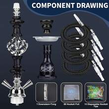 Portable Complete Hookah Shisha Set, Shatterproof Glass & Acrylic Stem Rustproof Hose, Full Accessories Bowl Tray Tongs, 1/2/4 Tube Leakproof Easy Clean Kit, Perfect For Home Bar KTV Camping Party, Ideal Birthday Holiday Gift For Friends Groomsmen - Black Hookah - View 9