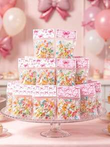 50pcs Pink Bow Transparent Candy Bags, Birthday Party Candy Bags, Wedding Gift Bags, Pink Bow Party Favor Bags, Baby Shower Cookie Bags, Girl 1st Birthday Party Gift Bags, Snack Packaging Bags, Bow Birthday Party Bag Fillers, Transparent Food Packaging Bags, Pink Party Supplies, Gender Reveal Party Table Decor, Bridal Shower Decor, Kitchen Cookie Baking Bags, Pink Bow Decor, Birthday Gifts, Party Favors - Bow Plaid - View 8