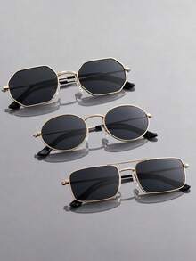 3 Pairs Fashion Small Frame Decorative Glasses Set, Metal Eyeglasses Combination, Holiday Gift - Gold - View 7