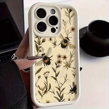 Bee Flower Pattern Phone Case Suitable For IPhone 17 16 15 14 13 12 11 Pro/Max/Plus Anti Drop And Shockproof Back Cover - 白色 - 查看 2