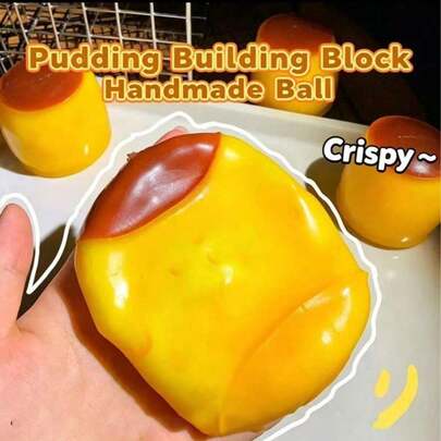 Non-Rebounding Slow-Rebound Caramel Pudding Stress Ball, Soft Crisp Bead Filled Sticky Silicone Squeeze Toy, Realistic Food Dessert Handmade Stress Relief Toy, Suitable For Adults To Relieve Anxiety And Party Favors, Cute Style