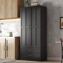 Kitchen Cabinet With 3 Sliding Shelves, Drawers, And A Tall Double-Door Pantry With Door Shelves For Kitchen, Dining Room, And Living Room - 查看 3
