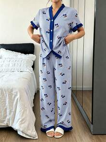 Dreamivo Women's Pajama Set Loungewear, Soft And Comfortable Sleepwear Pants, Spring/Summer - Blue - View 4