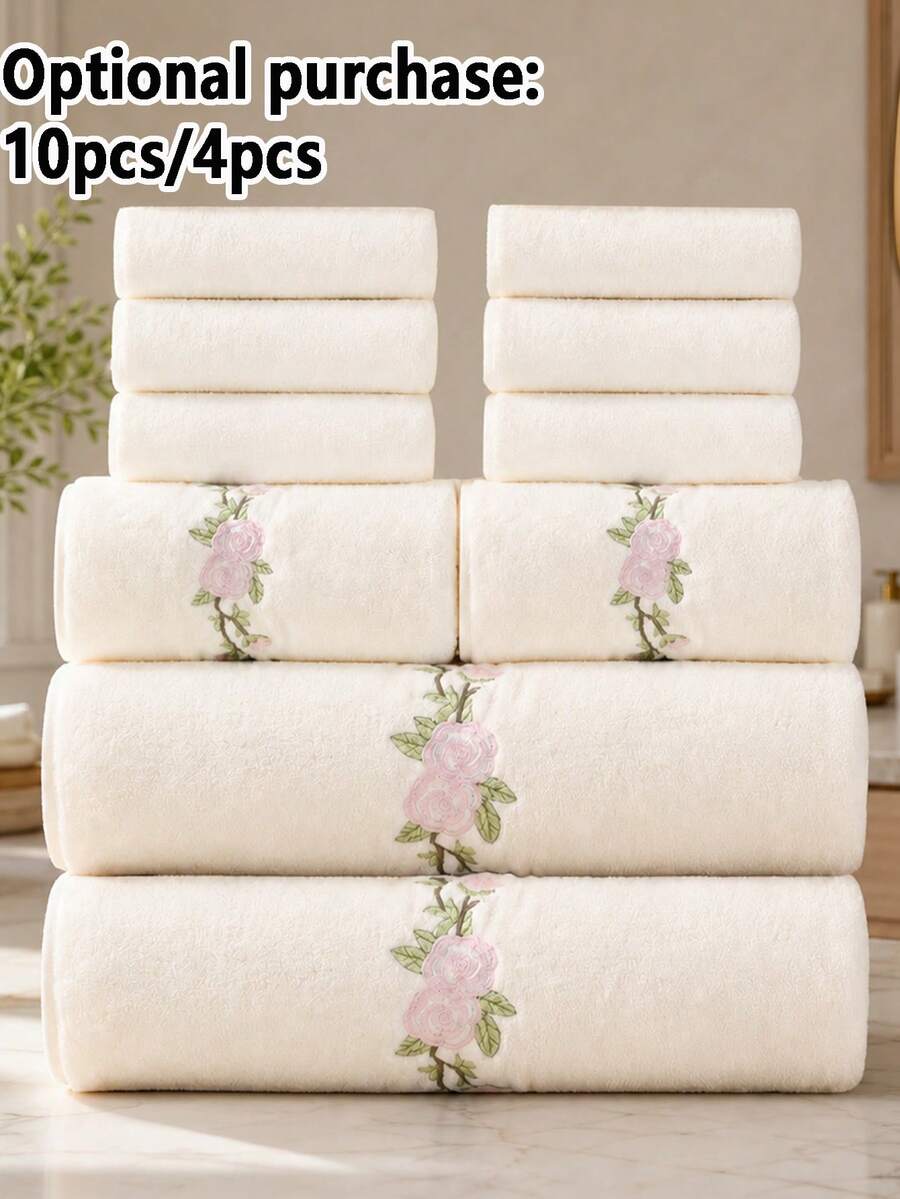 10pcs/4pcs Coral Fleece Bath Towel Set | Ultra Soft Quick Dry Absorbent Skin-Friendly No Shedding No Lint All Season Couple Home Bathroom Pool Hair Drying Multi-Function Towel Best Gift For Partner - Beige - View 1