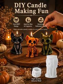 Candle Mold, Skull Animal Shaped Halloween Candle Mold, Plaster Candle Decoration. High-Quality, Easy To Demold. Suitable For Handmade Soap, Candles, Clay, Epoxy Resin Crafts, Holiday Decorations - Random Styles - View 3
