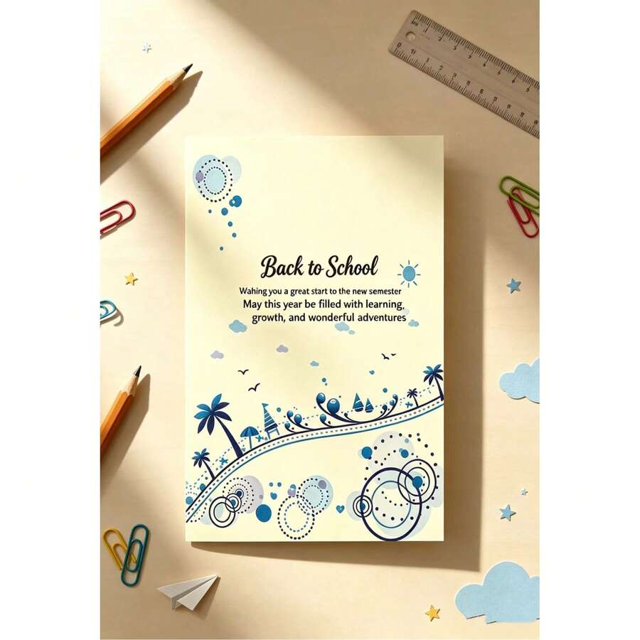 Tropical Blue Palm Tree Back To School Greeting Card, Summer Beach Design Foldable Blank Note Card, Student First Day Of School Blessing Stationery - View 1