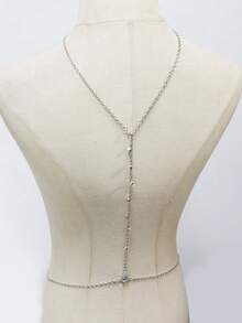 Sexy Bridal Women's Back Chain Fashion Jewelry Pendant Tassel Water Drop Waist Accessory Necklace - Silver - View 3