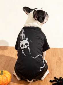 LUCKIE PAW 1pc Skull Cat Funny Pattern Pet T-Shirt, Physical Flea Prevention, Reduce Shedding, Heat Insulation, Breathable Dog Vest, Suitable For Large And Small Dogs And Cats, Indoor And Outdoor - Black - View 2