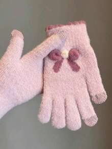 1 Pair Cartoon Plush Knitted Warm Gloves, Cute Style, Multiple Colors, Windproof And Touchscreen Compatible, Autumn And Winter - A - View 8