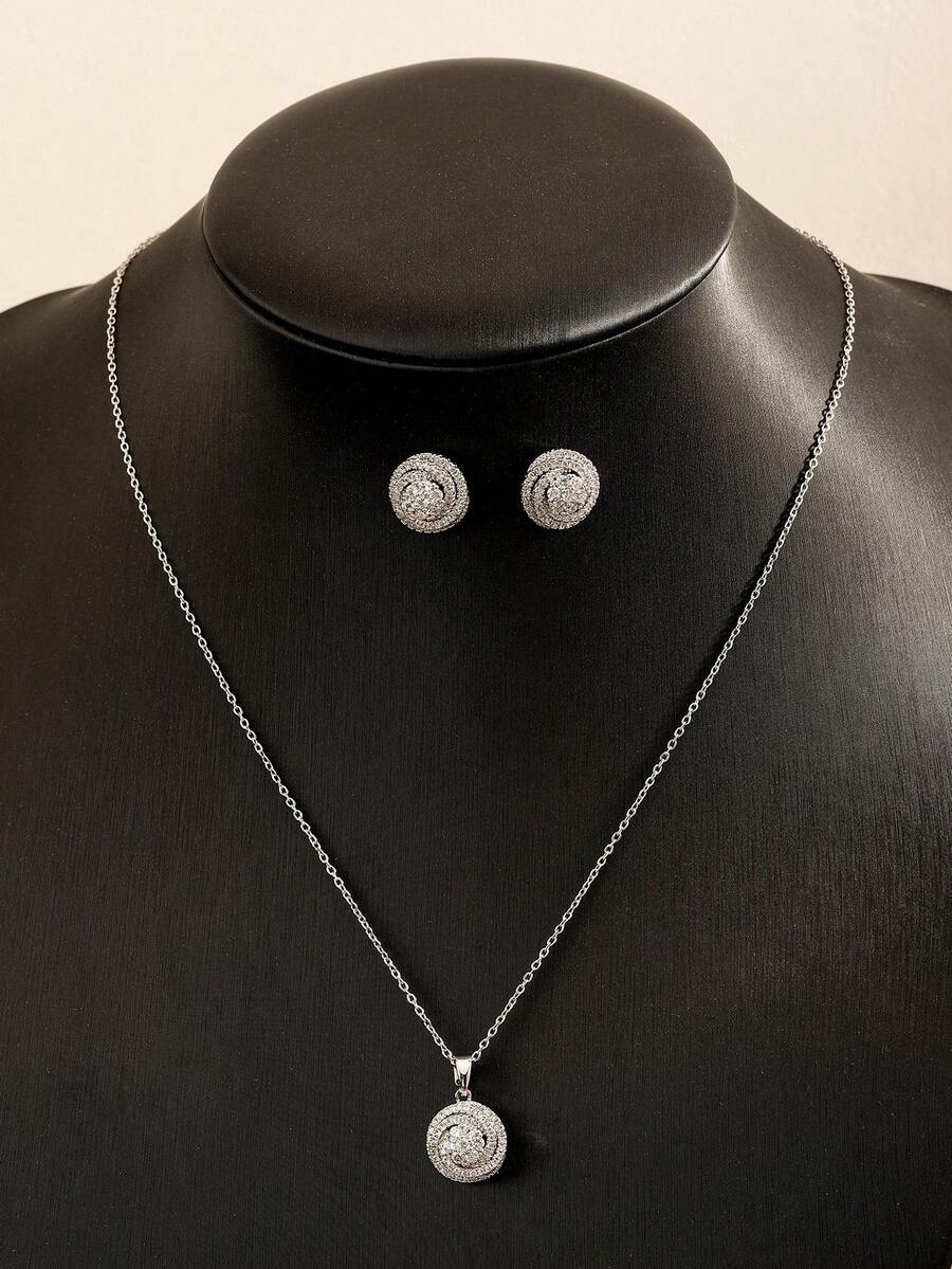 1/2/3pcs Fashion Luxury Gold/Silver Round Cubic Zirconia Flower Shaped ...