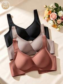 3pcs/Set Minimalist Comfortable Sports Bra For Women, Anti-Sagging, Solid Color, Wire-Free - Multicolor - View 1