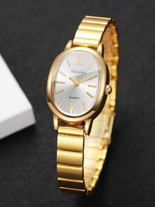 Women's Gift Watch Oval Alloy Band With Roman Numeral Dial Fashion Casual Quartz Wristwatch, Gift For Friends (1pc/Set) Watch Box Not Included - Gold - View 7