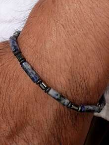 YAUKIA 1pc Sodalite Beaded Hematite Memory Beaded Bracelet, Mproves Focus Mental Clarity Good Luck, Boho Jewelry Gifts Daily Vacation Wear - Multicolor - View 3