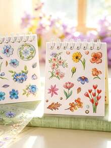 1 Book 20 Sheets Fresh Floral Die-Cut Sticker Book For Planner DIY Collage Decoration Scrapbook Photo Album - Iridescent Floral Painting - View 11