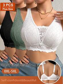 3pcs Plus Size Women's Lace Patchwork Seamless Underwear For Daily Wear And Various Occasions - Multicolor - View 1